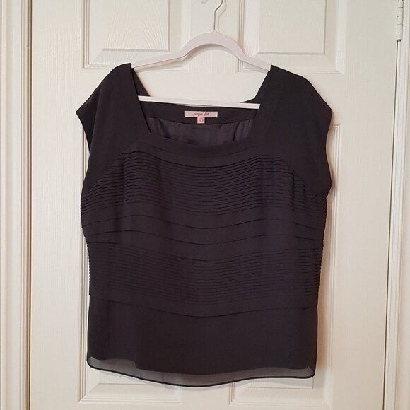 Jacques Vert Women's Double Silky Layer Ruffle Top ~ Size XL (16) ~ Blue Gray Co - Picture 1 of 5